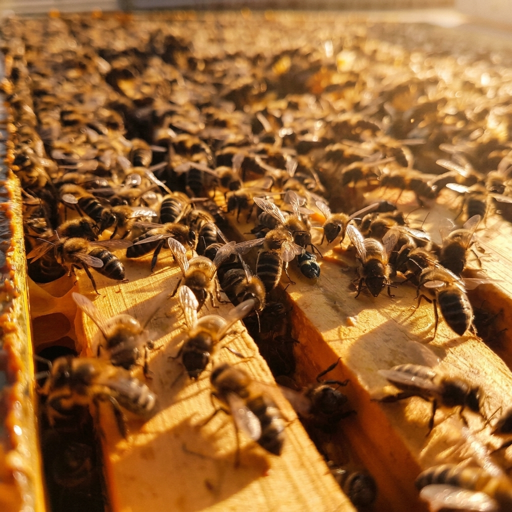 Detall de l'apicultor de NaturApícola revisant el rusc d'abelles a Camarasa